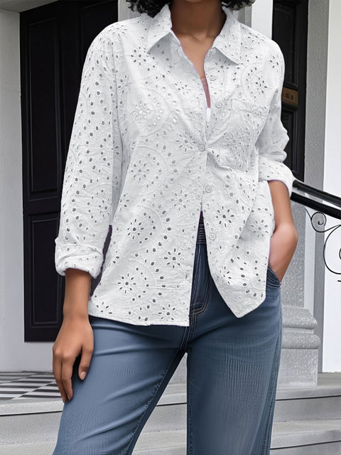 Women's  Loose Embroidered Hollow Casual Shirt