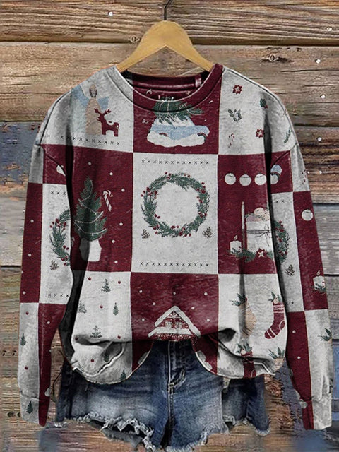 Cozy Retro Christmas Print Casual  Sweatshirt