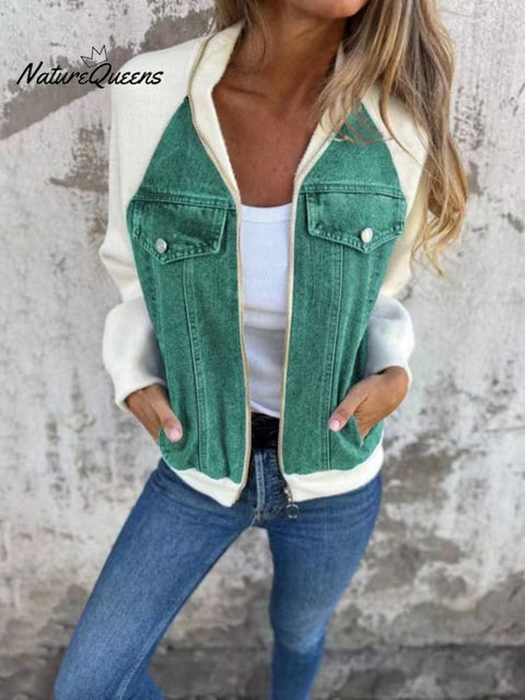 Women's Denim Patchwork Casual Jacket