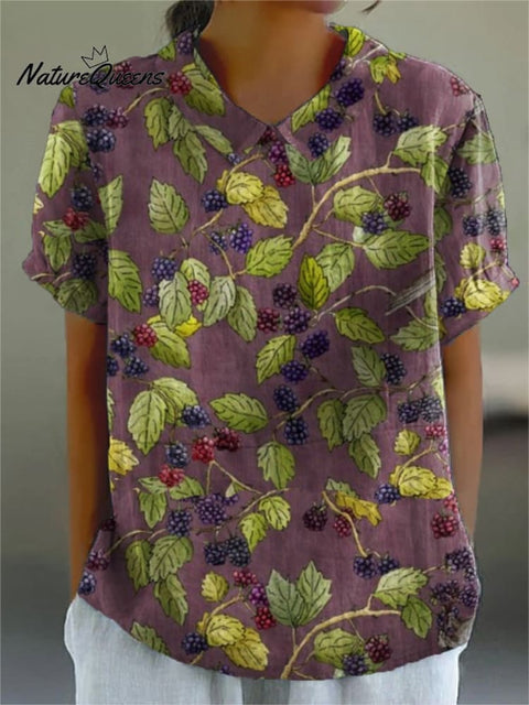 Women's Flower Art Print Casual Cotton And Linen Shirt