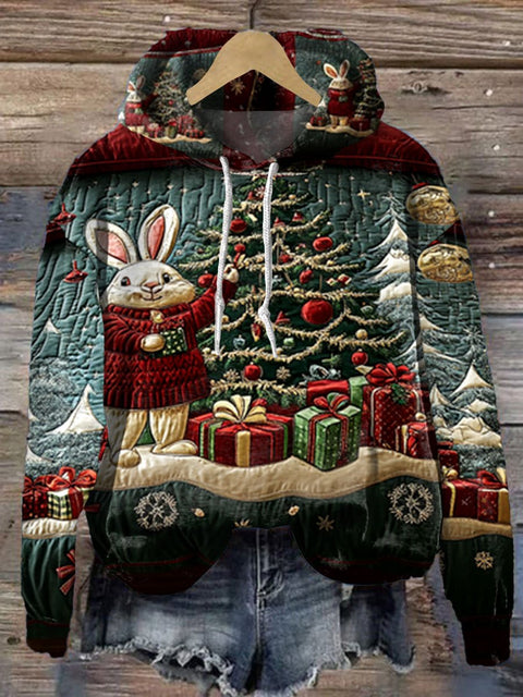 Christmas Bunny Print Casual Hoodie Sweatshirt