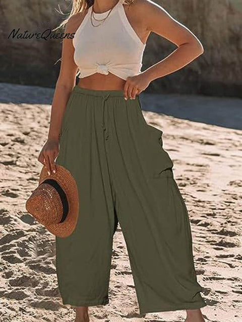 Women's Stylish Casual Fashionable Elastic Waist Loose Cotton Linen Pants
