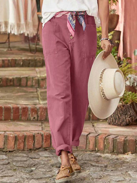 Breasted Cotton Hemp Loose Casual Pants