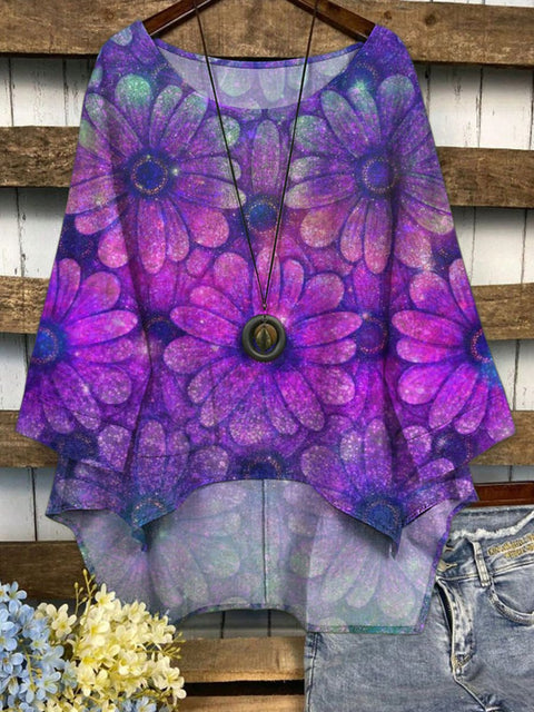 Summer Vibe Glitter Gerbera Pattern Printed Women's Casual Long Sleeve Comfortable Cotton Top