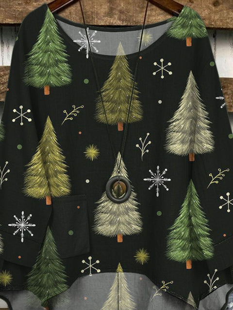 Christmas Night Pattern Printed Women's Casual Long Sleeve Comfortable Cotton Top