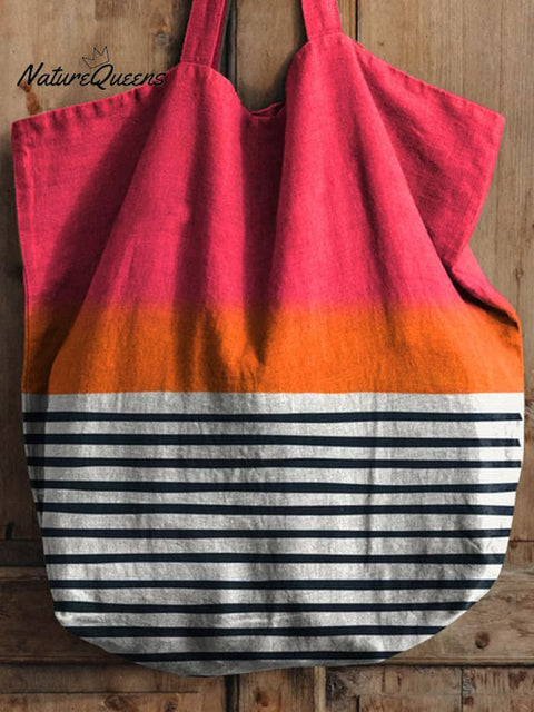 Vibrant Geometric Art Printed Linen Tote Bag