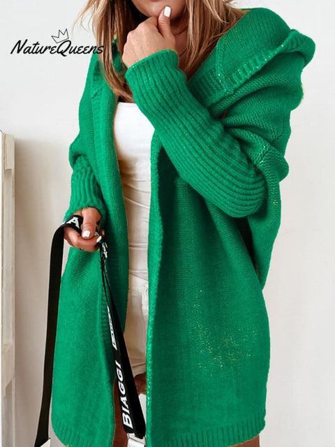 Bat Sleeve Hooded Soft Loose Patchwork Sweater