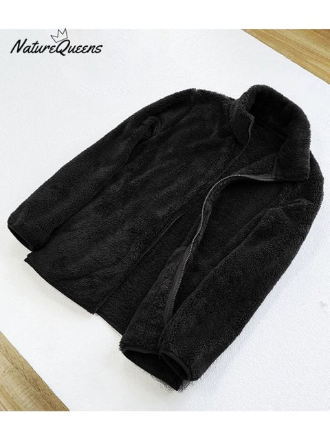 Women's Autumn and Winter Long Velvet Polar Fleece Zipper Jacket Warm Double-Sided Coral Fleece Fleece Jacket