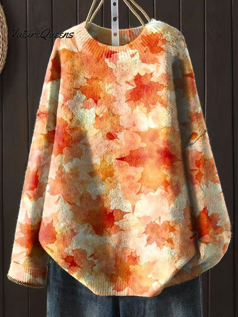 Autumn Maple Leaves Art Print Knit Pullover Sweater