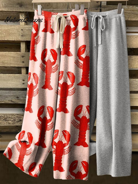 Red Lobster Decorative Pattern Comfortable Knitted Trousers