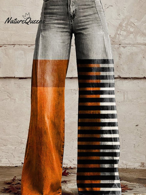 Artistry Color Block Art Printed Women's Casual Wide Leg Pants