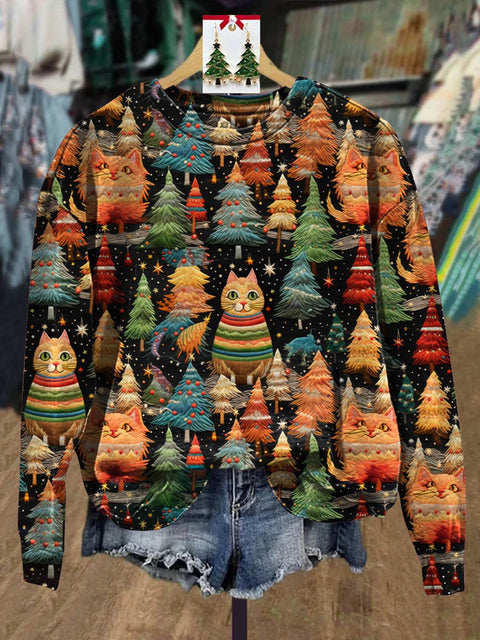 Lovely Christmas Cats Art Print Casual Sweatshirt