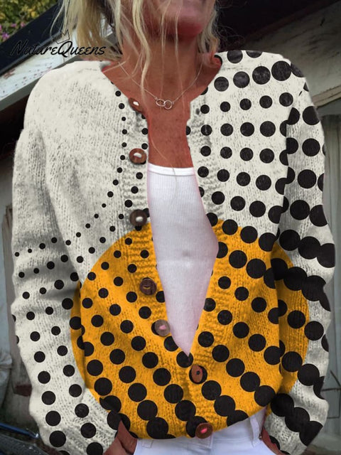 Abstract Dot Geometry Print Buttoned Cardigan Sweater