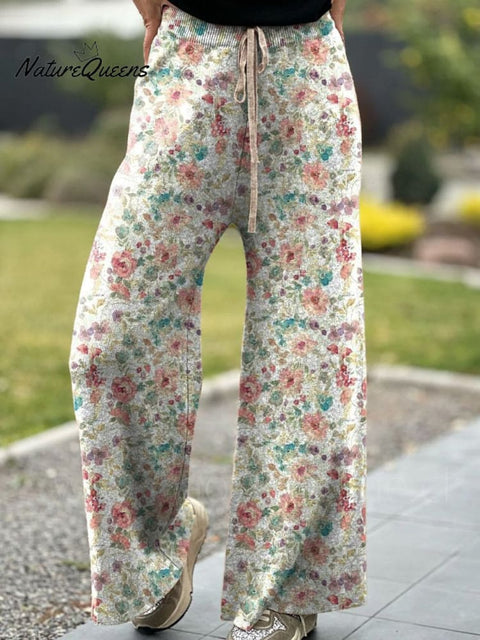 Watercolour Rose Garden Pattern Printed Women's Comfortable Knitted Trousers