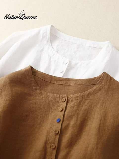 Cotton Linen Solid Color Casual Top