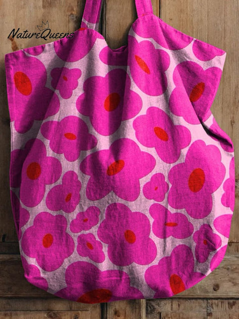 Vibrant Pink Floral Pattern Printed Linen Tote Bag