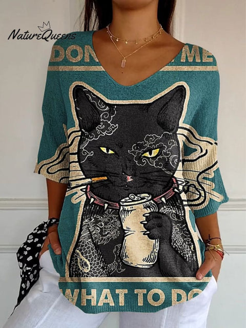 Black Cat Don't Tell Me What To Do Casual Pullover Knit