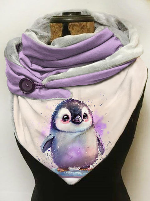 Penguin-print slouchy fleece scarf and shawl