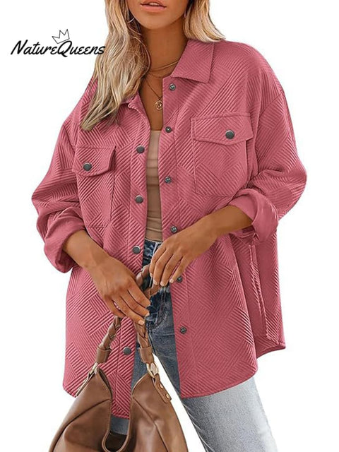 Buttoned Long Sleeve Loose Casual Shirt Jacket