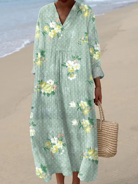 Women's Romantic Lace Floral Art Print Dress