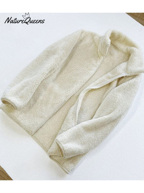 Women's Autumn and Winter Long Velvet Polar Fleece Zipper Jacket Warm Double-Sided Coral Fleece Fleece Jacket