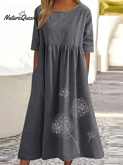 Dandelion Boho Floral Print Loose Flowy Long Dresses