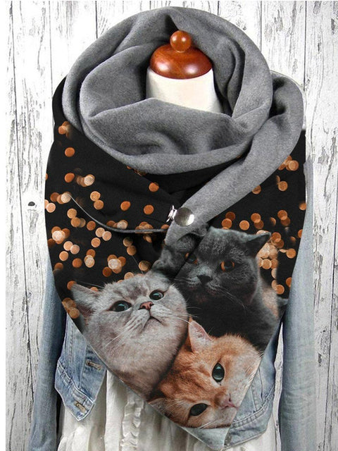Women's Cute Cat Fashion Maple Leaf Shawl Scarf