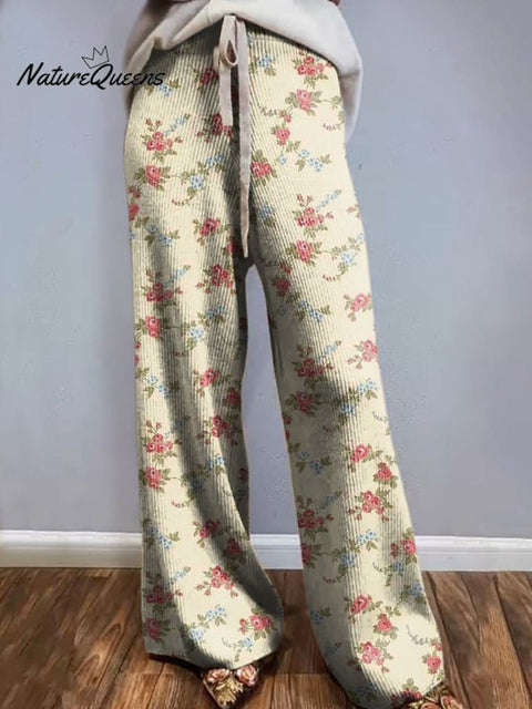 Lovely Small Rose Repeat Pattern Printed Women's Comfortable Knitted Trousers