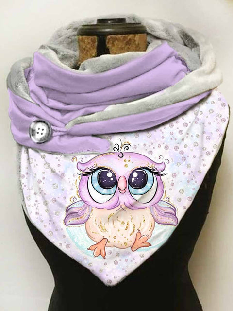 Owl-print slouchy fleece scarf and shawl