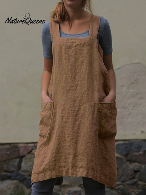 Fashion Loose Linen Long Dress Khaki / S