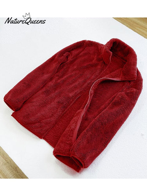 Women's Autumn and Winter Long Velvet Polar Fleece Zipper Jacket Warm Double-Sided Coral Fleece Fleece Jacket