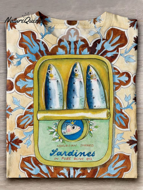 Fish Sardines Art Print Casaul Short Sleeve T-shirt