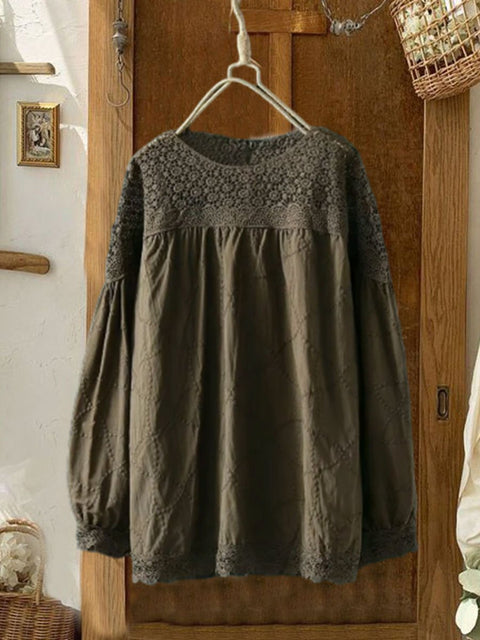 Women's  Embroidery Solid Color Cotton And Linen Casual Shirt