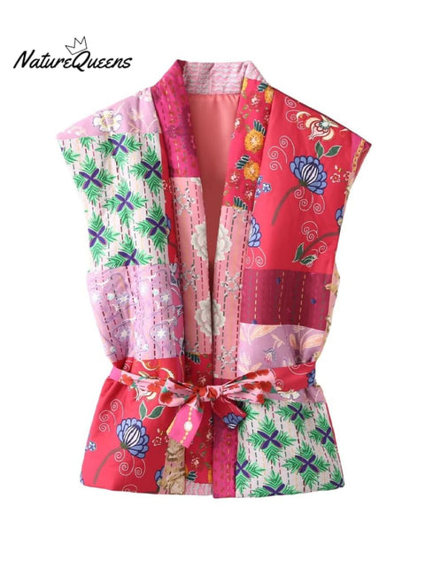 Women's Sleeveless Fashion Print Strappy Vest Jacket