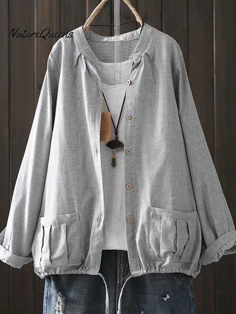 Women's Retro Style Cotton Yarn Solid Color Jacket