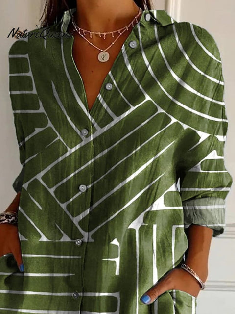 Simple Geometric Pattern Printed Women's Casual Cotton Shirt
