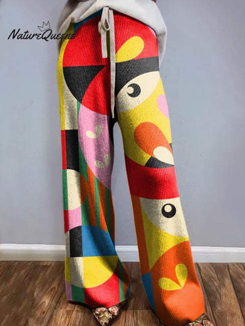 Vibrant Geometric Pattern Printed Women's Comfortable Knitted Trousers