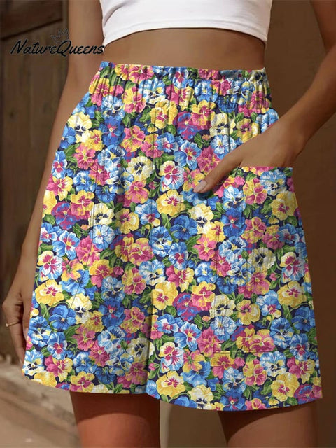 Lovely Summer Pansy Seamless Pattern Printed Women's Casual Tiered Palazzo Pants