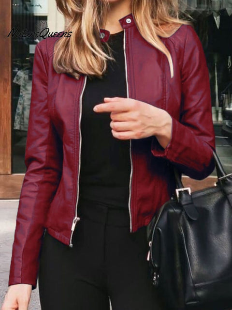 Women's Solid Color Stylish Leather Suit Jacket
