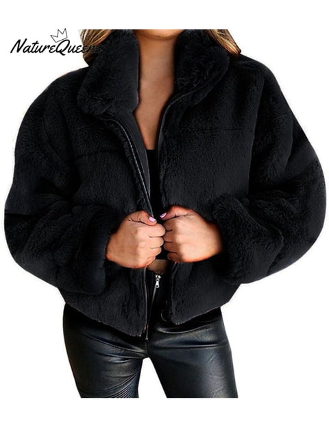 Autumn and Winter Imitation Fur Zipper Cardigan Plush Warm Jacket