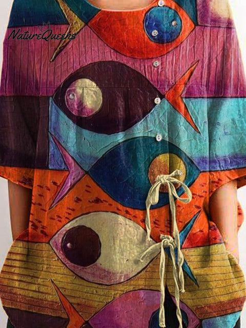 Women's Fish Animals Art Print Casual Cotton And Linen Shirt