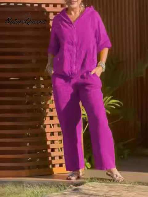 Women's Cotton and Linen Casual Two-Piece Set Outfit