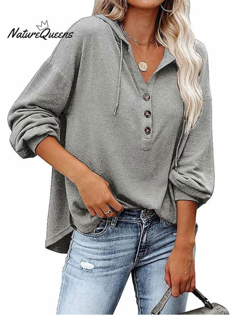 Loose V-neck Long-sleeved Sweatshirt Women's Sports Hooded Jacket