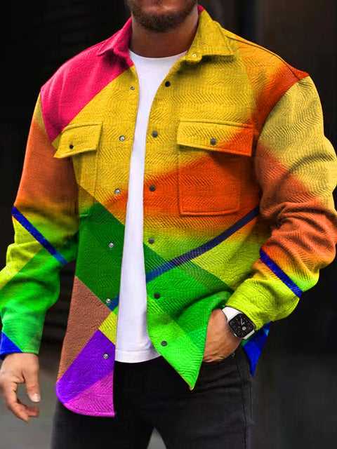 Rainbow Rendering Printed Men's Fashion Casual Long Sleeved Jacket