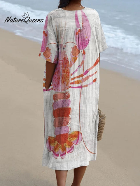 Big Lobster Decorative Pattern Flowy Dress