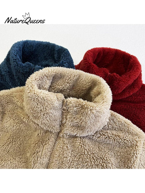 Women's Autumn and Winter Long Velvet Polar Fleece Zipper Jacket Warm Double-Sided Coral Fleece Fleece Jacket