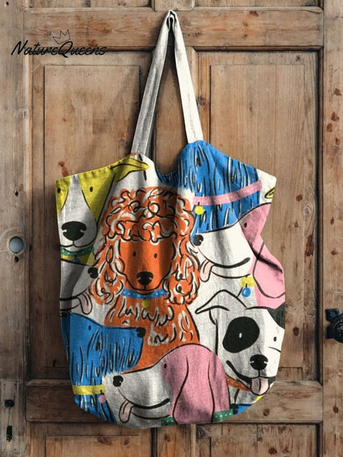 Funny Lovely Dogs Art Print Casual Linen Tote Bag