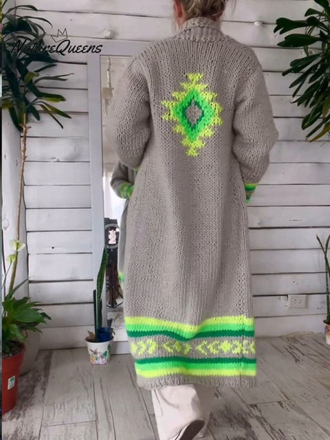 Aztec Knitted Long Sweater Coat