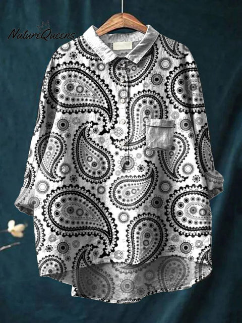Line Paisley Decorative Pattern Casual Cotton And Linen Shirt