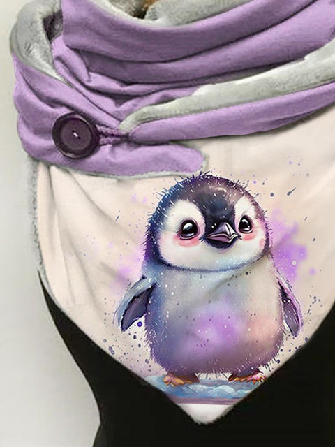 Penguin-print slouchy fleece scarf and shawl
